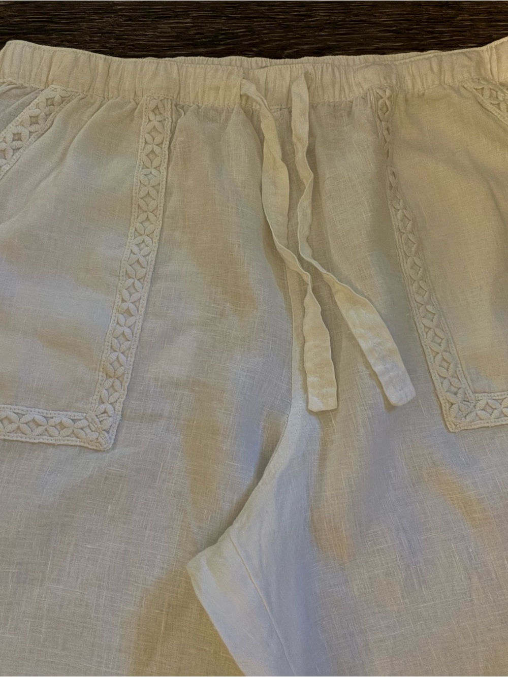 Joie White Wide-Leg Linen Pants with Crochet Trim - Picture 2 of 10